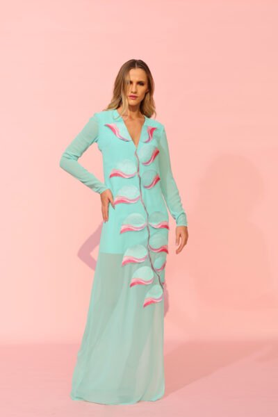 Aqua Bloom cascade dress
